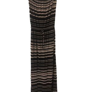 Elegant Black and Cream Striped Maxi Dress